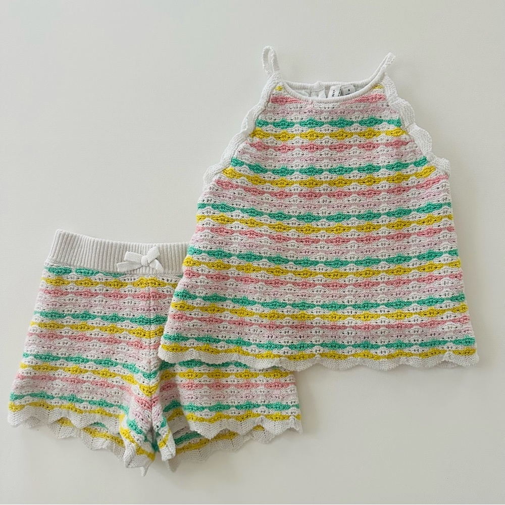Janie and Jack Girls 6 Crochet Top Shorts Set Outfit Spring Summer Easter Pastel